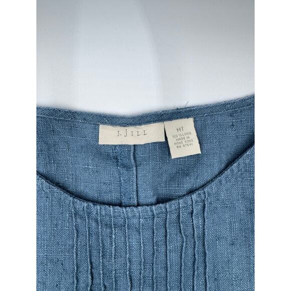 J. Jill Blue Linen Long Sleeve Dress Medium - Picture 3 of 4